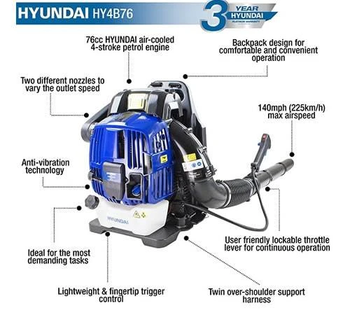 Hyundai Petrol Backpack Leaf Blower HY4B76 - Image 5